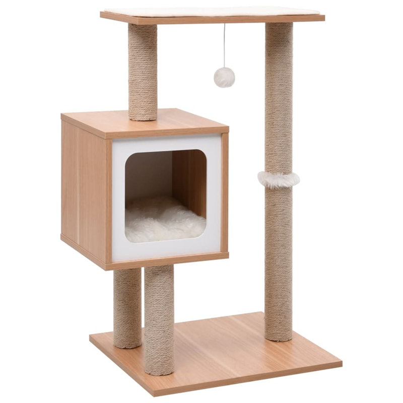 vidaXL Cat Tree Brown Wood 32.3 in Tough Cat Tree Rectangular