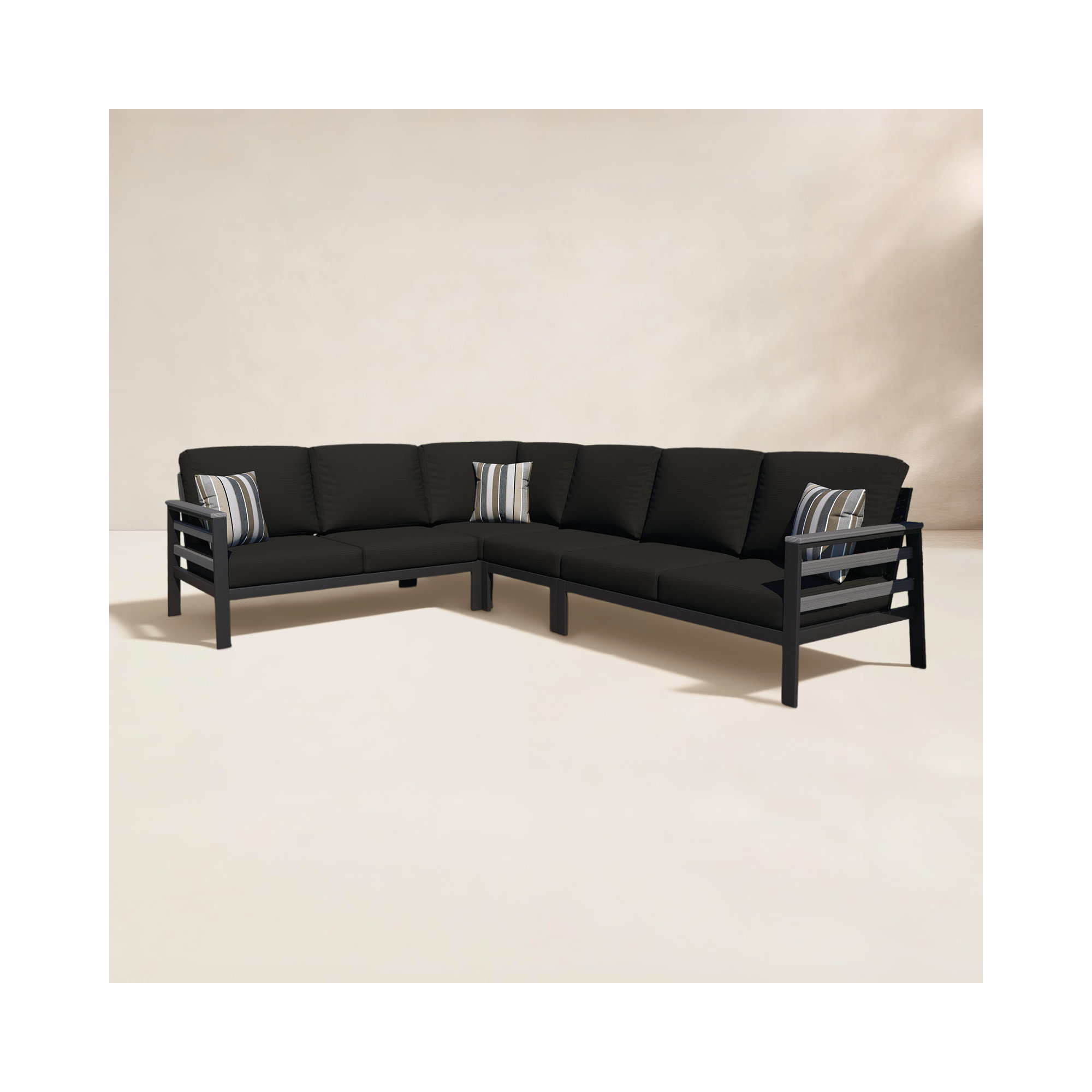 Townsend Outdoor 6 Person Sectional Seating Group With Sunbrella Cushions, Canvas Black Sunbrella® Canvas