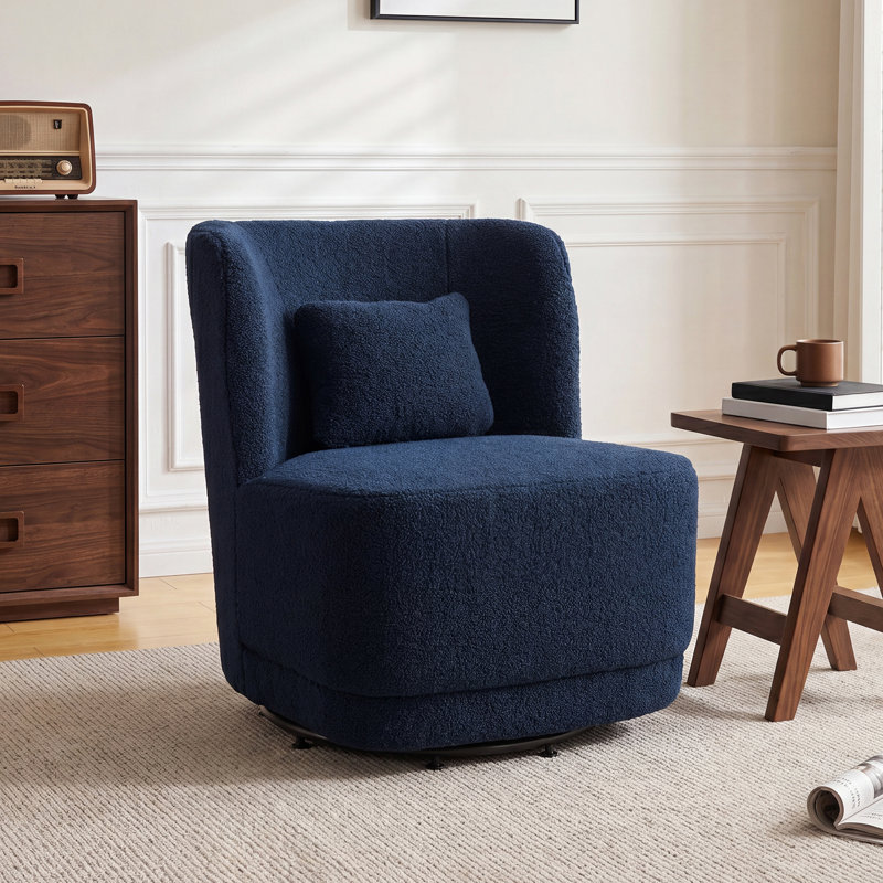 Prattsburgh 27.95" Wide Swivel Barrel Accent Chair, Blue Faux Fur
