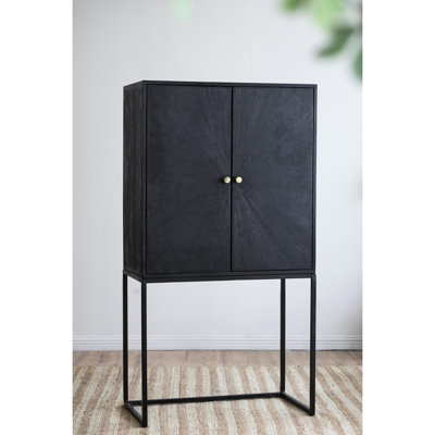 Armoire noire 31,5 x 16,5 x 60 po - minimaliste et fonctionnelle avec une base en fer élégante deux portes pour les espaces de vie Décoration intérieure pratique
