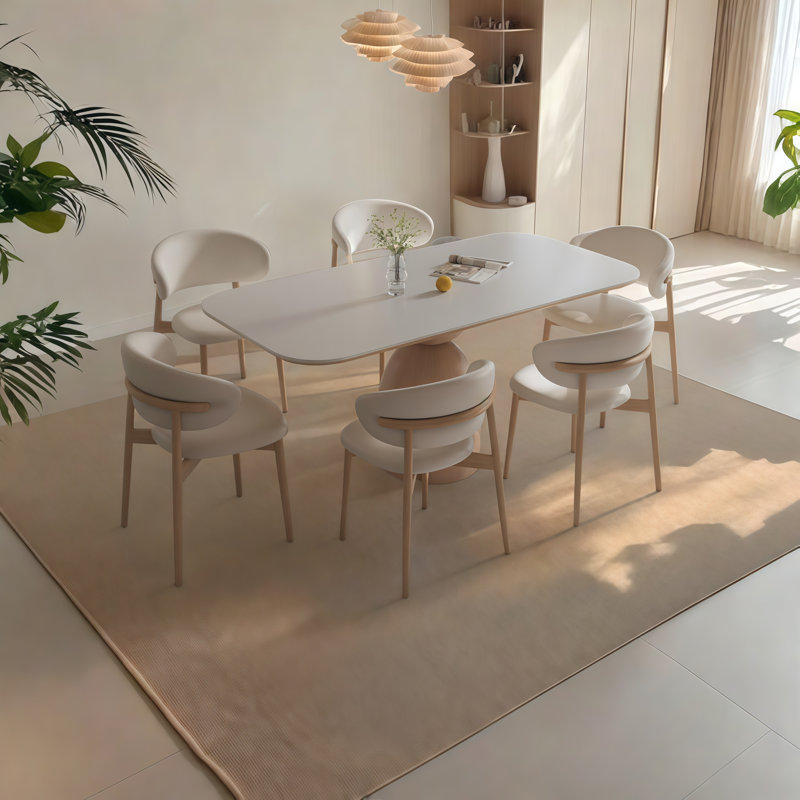 Rectangular Rock Slab Solid Wood Dining Table, 29.5"H x 55.1"L x 31.5"W