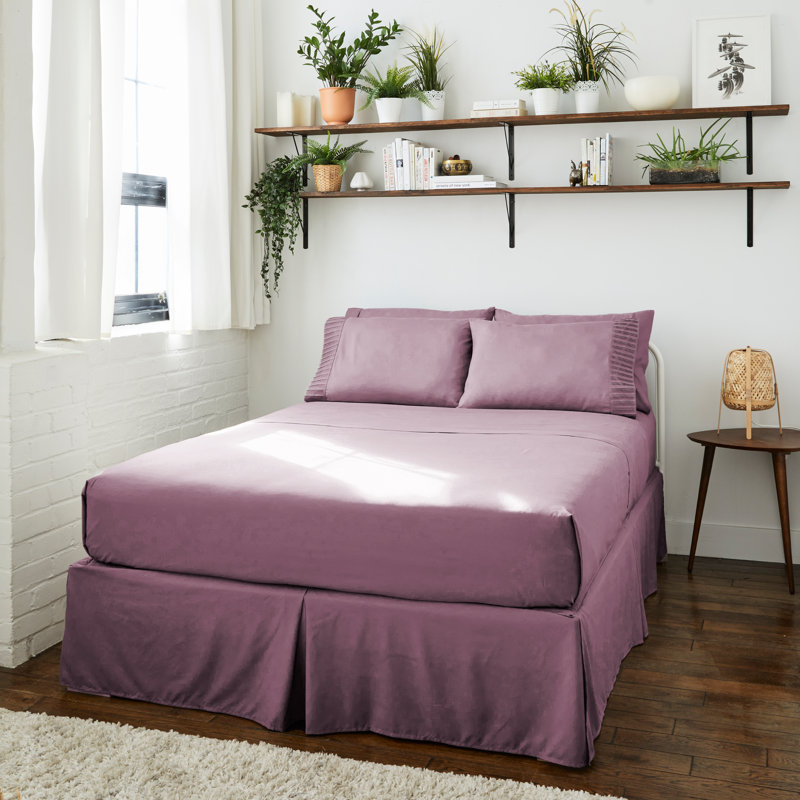 Ensemble de draps 4 pièces en bambou, Mauve, Ensemble de draps pour taille de lit grand avec un