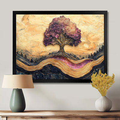 Burgendy Tree Of Life On Stone River I - Tree Of Life Framed Prints