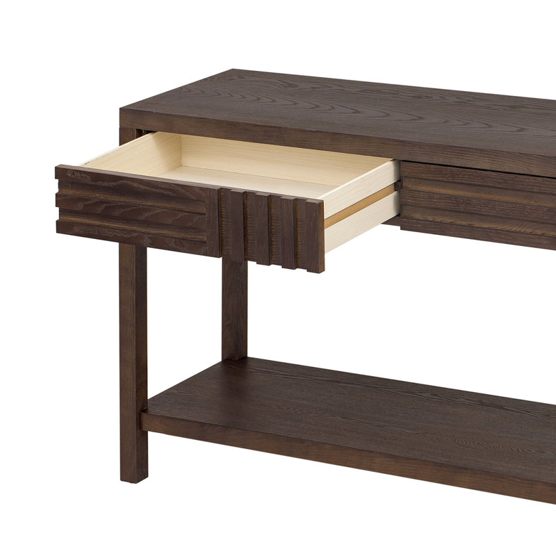 Modern Console Table With Striped Design, 2 Drawers And 2-tier Design, Brown