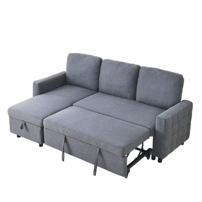 Modern Sofa 78.8" Reversible Sleeper Combo Sofa With Pullout Bed, Comfortable Linen L-Shaped Combo Sofa Sofa Bed