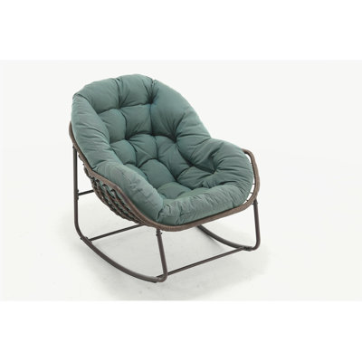 Chaise berçante d'extérieur, chaise berçante surdimensionnée en osier de patio, chaise berçante confortable avec coussin épais pour l'intérieur et l'extérieur, chaise longue moderne pour balcon, porche, jardin, cour arrière, vert clair