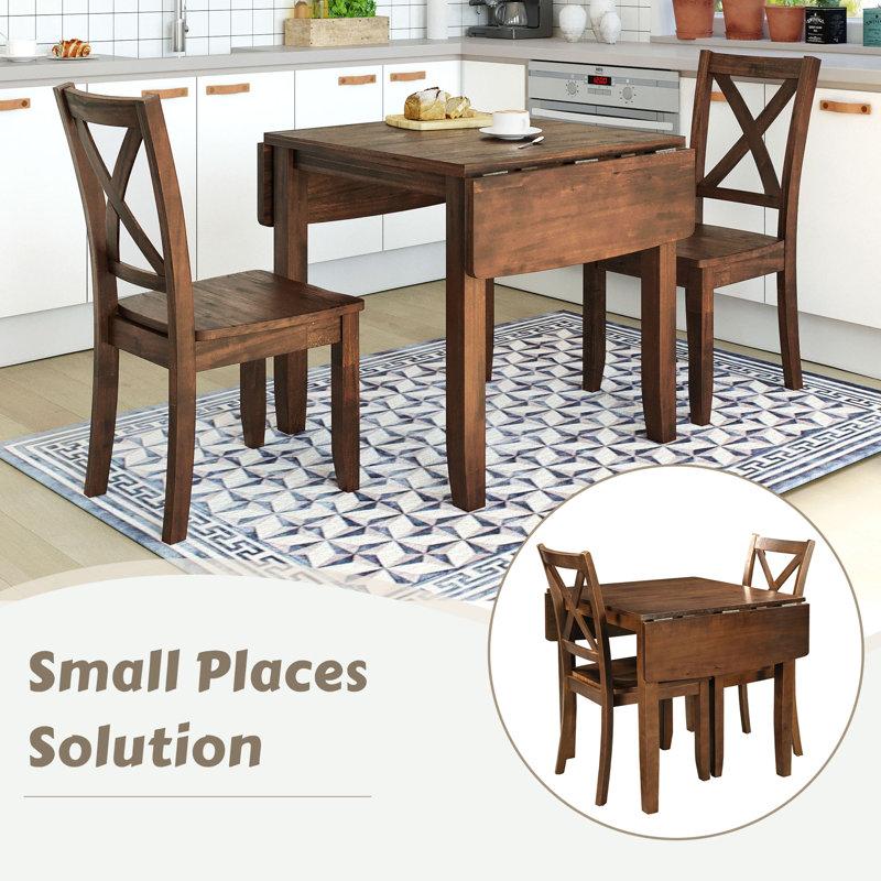 Ensemble de table de salle à manger 3 pièces avec 2 chaises à dossier en X pour petits espaces, Brun