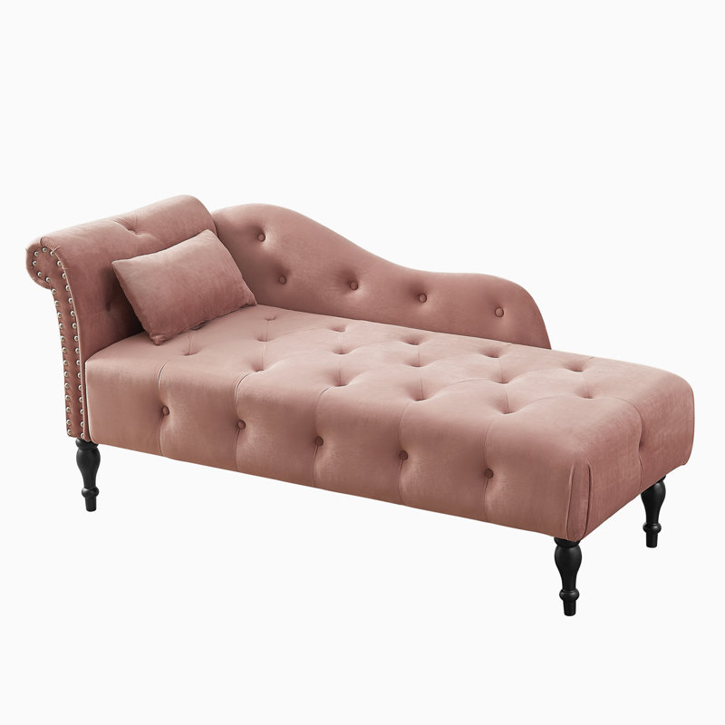 Chaise longue rembourrée Cyra, Velours rose