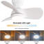Petit ventilateur de plafond encastré moderne à 3 pales de 23 po avec télécommande et ensemble d'éclairage inclus Corabelle, blanc-9380109