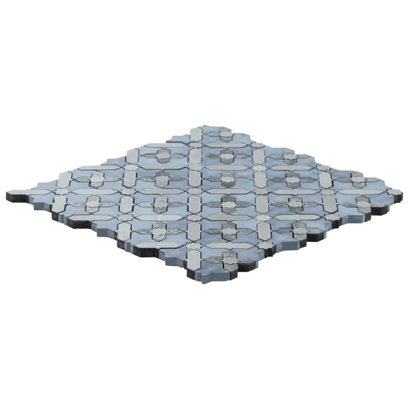 Cantico Safi Mixed Finish Lava Stone And Cement Mosaic Tile, River Blue