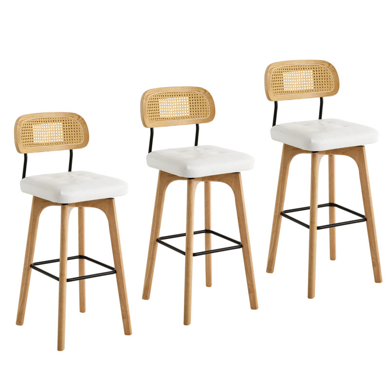 Tabouret tournant Ikhlas, Siège blanc / cadre naturel, 3, Tabouret de bar (siège d'une hauteur de 30 po)