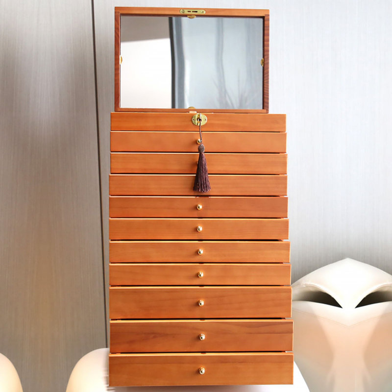 Orange Rectangular Solid Wood Jewelry Armoires