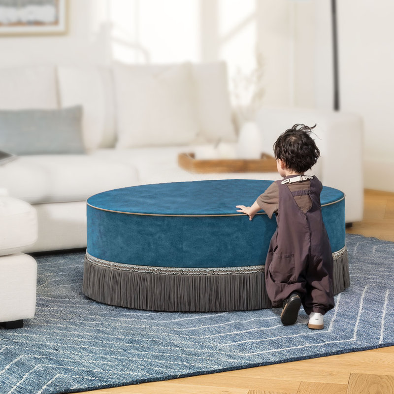 Round Tassel Upholstered Cocktail Ottoman Coffee Table