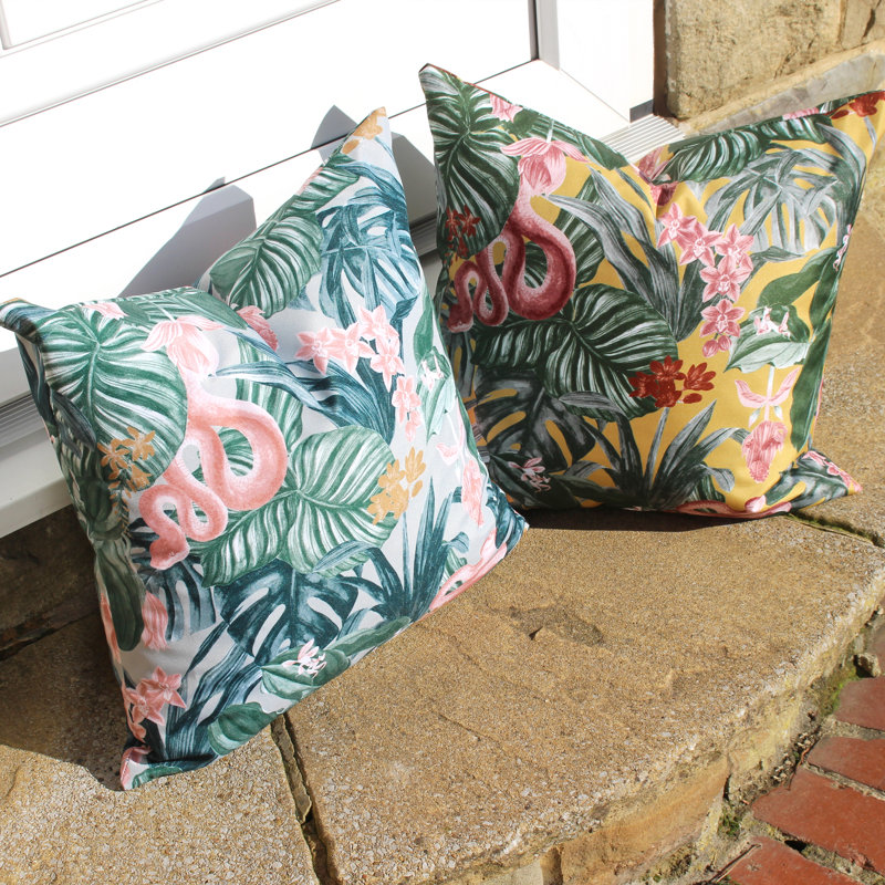 Indoor / Outdoor Floral Square Throw, Mustard