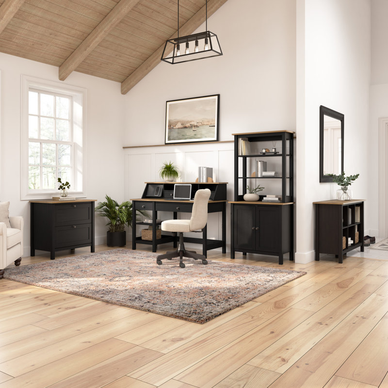 Huckins 2 Piece Computer Desk Office Set, Reclaimed Pine/Vintage Black