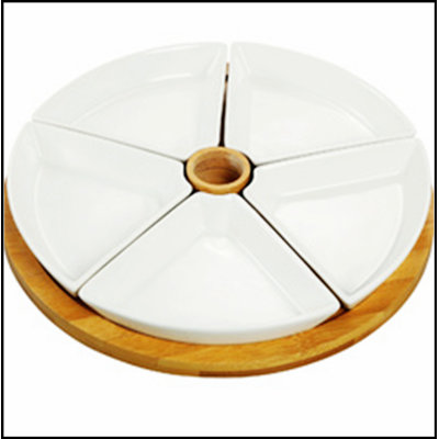Elama Signature 7-Piece Appetizer Set with Dishes, Toothpick Holder, and Bamboo Tray for Elegant Entertaining
