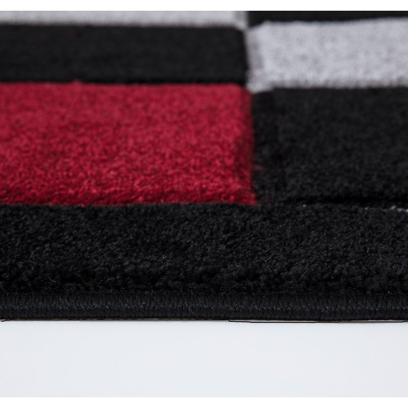 Ceryce Non-Slip Abstract and Geometric Shapes Doormat, Black/Red