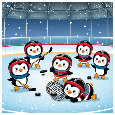 Pingouins jouant au hockey sur un couvre-lit matelassé toutes tailles