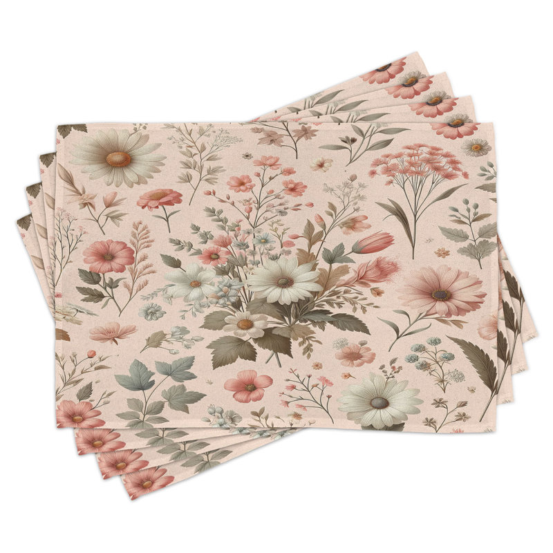 Polyester Blush Olive Green Rectangle Placemat (Set of 4)