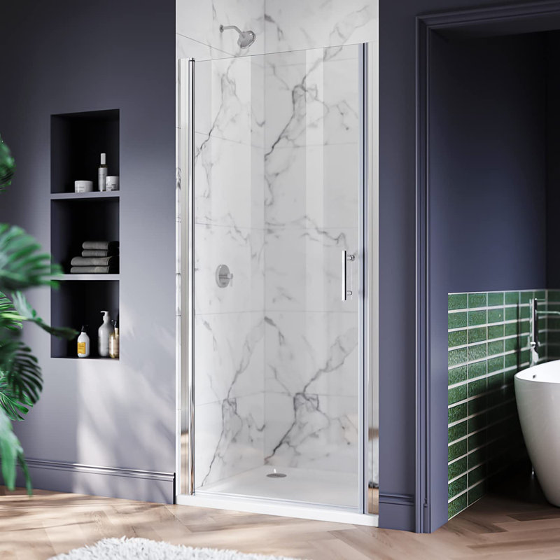 31.5'' - 33'' W x 72'' H Pivot Frameless Shower Door with Clear Tempered Glass