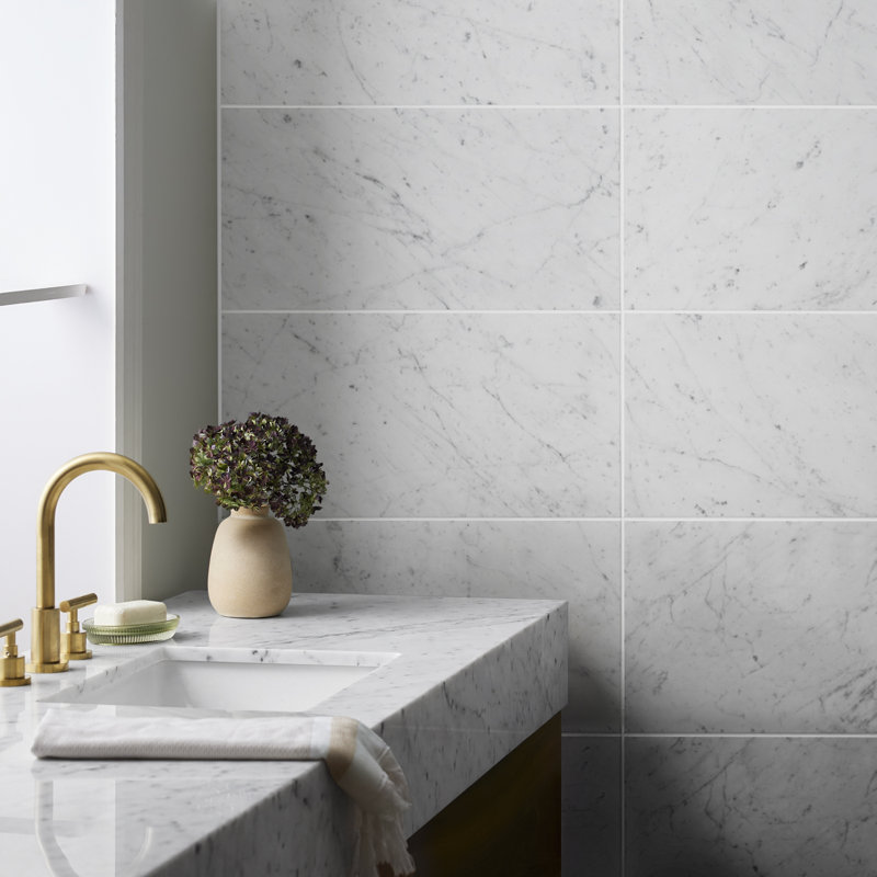 Carrara 3x12 Honed Marble Floor and Wall Tile, 12" W x 24" D, Honed