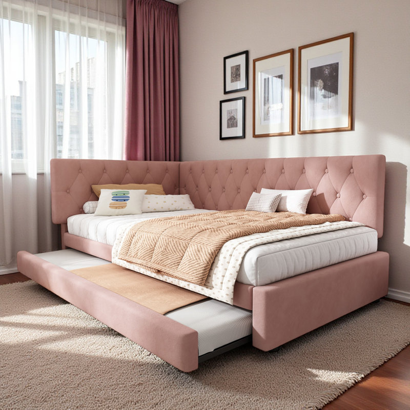 Upholstered with Trundle, Pink