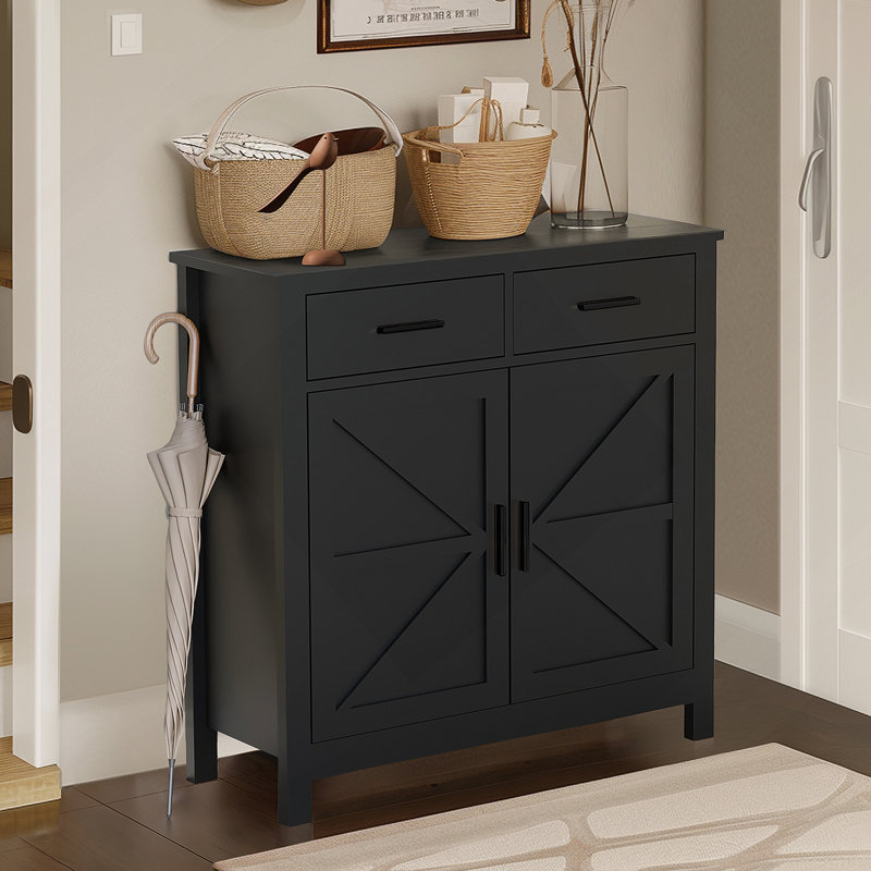 Kitchen Storage Cabinet, Farmhouse Buffet Cabinet with Storage, Coffee Bar with Drawers and Doors, Black