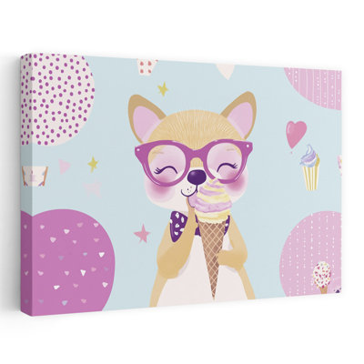 «Happy Puppy Ice Cream Playful Abstract Contemporary Dog Summer Landscape», reproduction d'art mural