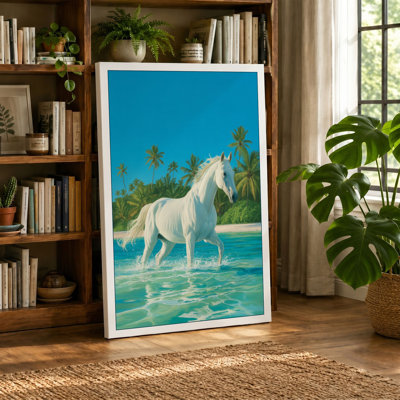 Horse in Turquoise Waters Tropical - Wrapped Canvas