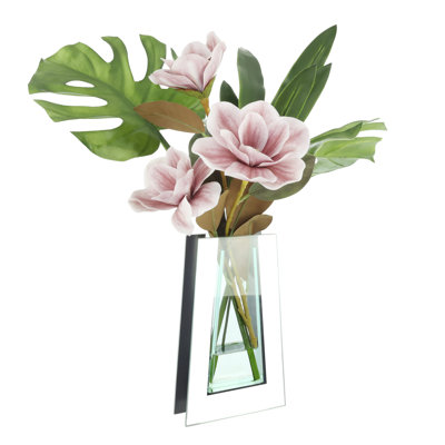 Magnolia, Philo and Orchid Leaf Arranged in a Glass Mirror Vase