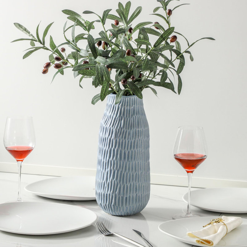 12.6 Inch Rustic Farmhouse Decorative Vase, Bleu mat