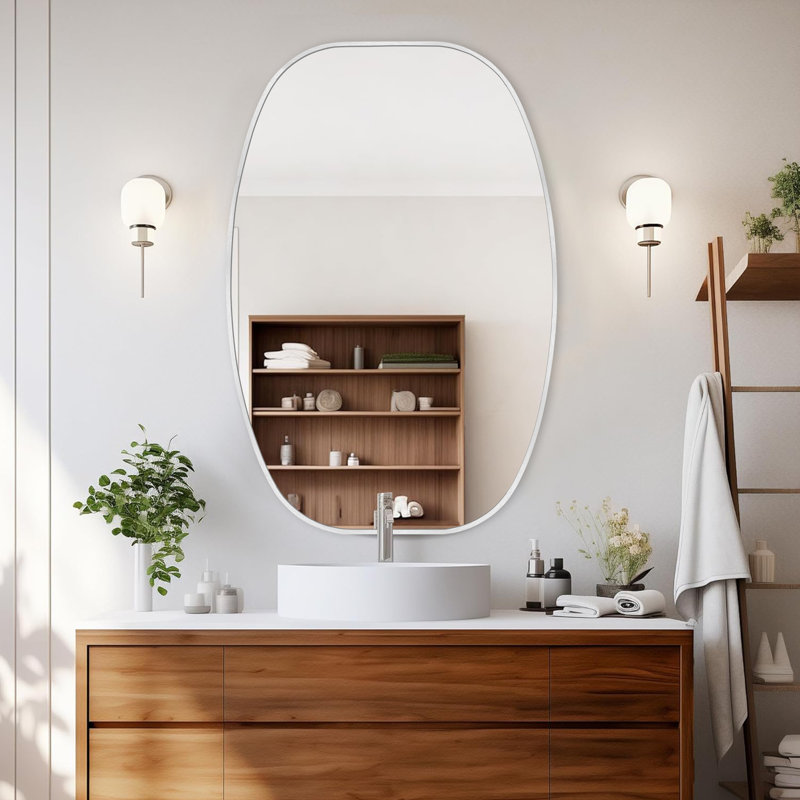 Miroir de salle de bain ovale, Argent argent, H 36 po x l 24 po