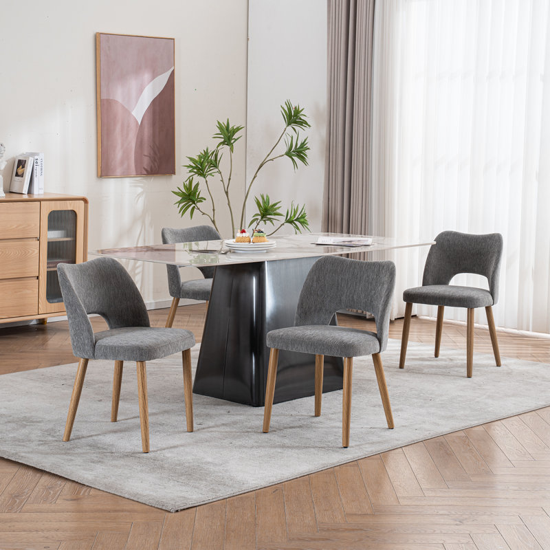 Chaise de salle à manger rembourrée moderne avec tissu en chenille et pieds en bois massif, Gris