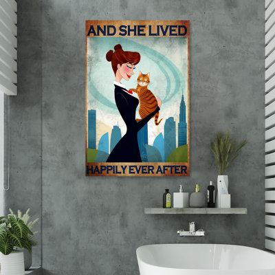 «Orange Cat and She Lived Happily», impression sur toile tendue