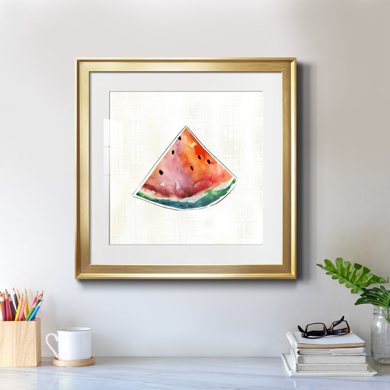 Happy Melon - peinture encadrée, Cadre doré, H 17,5 po x l 17,5 po x P 1,5 po