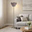 Lampe sur pied avec abat-jour en cristal gris fumé à 3 niveaux, métal chromé 61 pouces