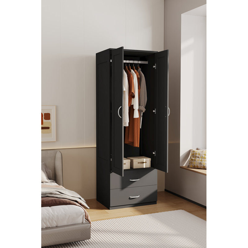 2 Door Engineered Wood Wardrobe, Black