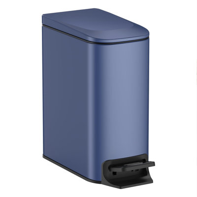 Slim Bathroom Trash Can With Lid Soft Close, Step Pedal, 6 Liter / 1.6 Gallon Stainless Steel Trash Bin, Small Garbage Can For Bedroom, Office, Kitchen (Navy Blue)