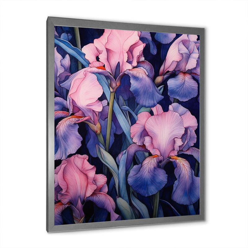 Rose, bleu, iris et pétale I, Cadre photo argenté, H 32 po x l 16 po x P 1 po