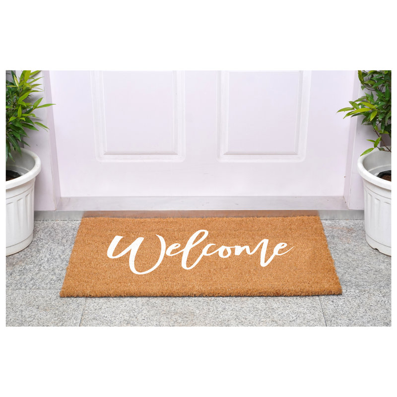 Cursive Welcome Doormat, 24" W x 36" L, White