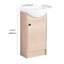 Armoire de salle de bain autoportante avec lavabo en chêne, tablettes réglables et lavabo en céramique