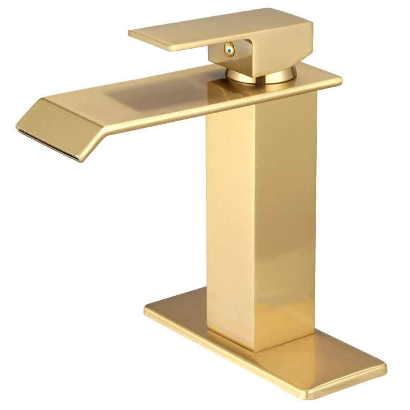 Almeta Single Hole Bathroom Faucet, Brushed Gold, No
