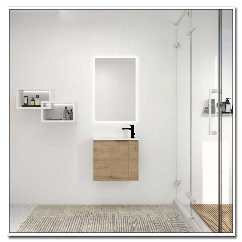 Meuble-lavabo flottant avec évier, Imitation chêne