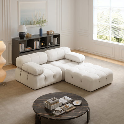 Upholstered Sofa Chaise Velvet Sofa, Modular Sectioanl Sofa, Soft Floor Couch for Living Room by Everly Quinn