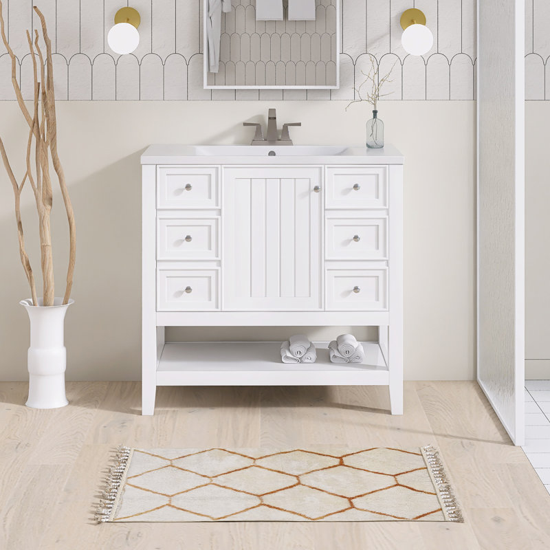 Meuble-lavabo simple 36 po avec comptoir en céramique 36 po, Blanc