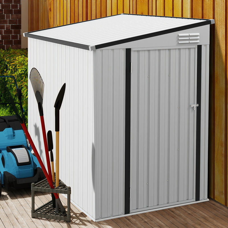 4 pi L 6 pi. D Abri de rangement extérieur en métal, design Lean-To, portes verrouillables et évents d'aération pour la pelouse et le patio, blanc (24 pieds carrés)
