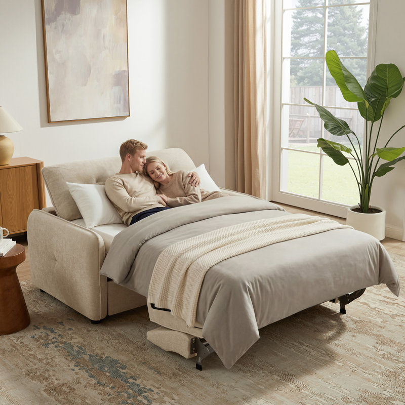 65.4’’ Upholstered Convertible Sleeper Sofa, Pull-Out Sofa Bed , Beige