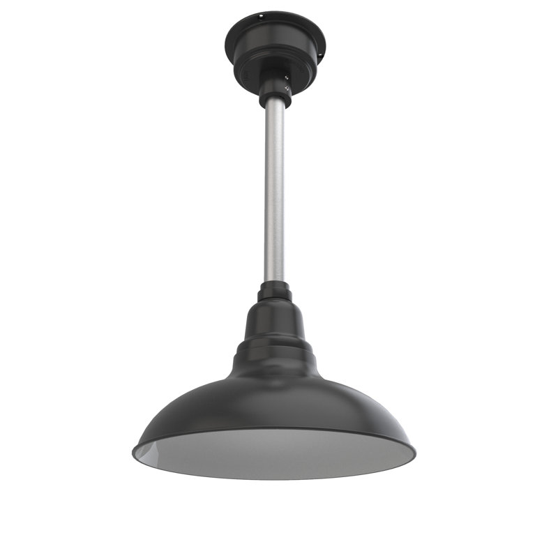 Idella 1 - Light LED Single Pendant, Matte Black with Galvanized Silver Downrod, 9" H x 12" W x 12" D