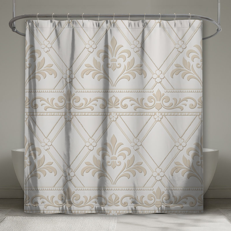 Rideau de douche beige à motif damassé extra long, 70in W x 72in H