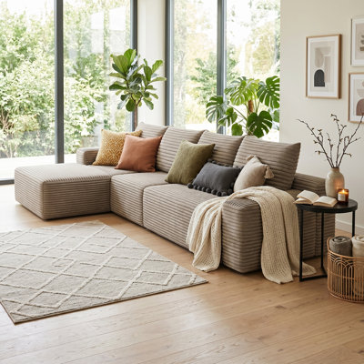 135" Cloud Sectional Sofa with Left Chaise, Modern Modular Sofa with Deep Seat, Plush Corduroy Upholstered Couch for Living Room & Bedroom, No Assembly Required, 4-Seat Comfort